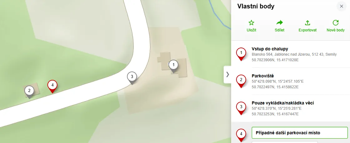 Mapa s vyznačenými body